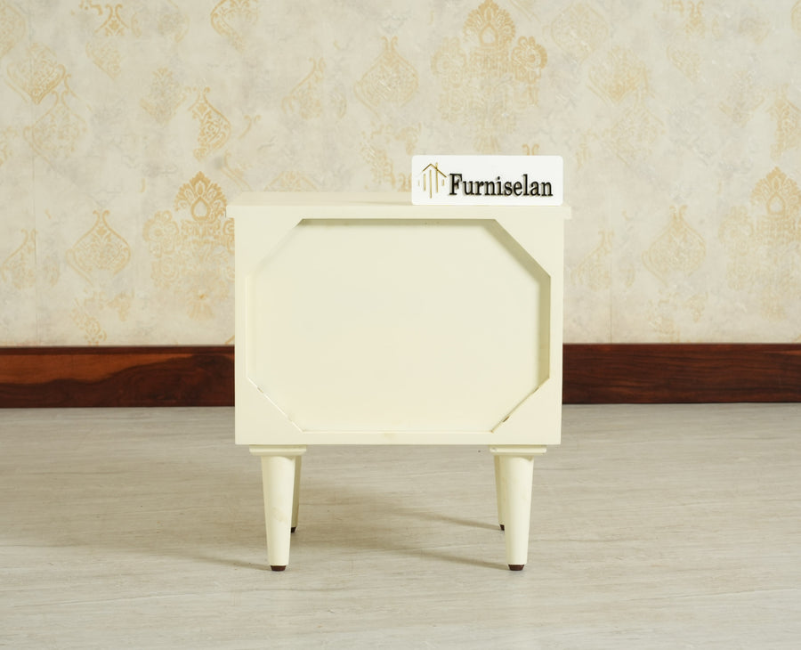 Poland Solid Wood Bedside Table One Door Frosty White