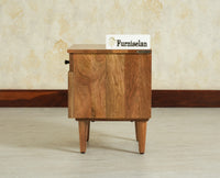 Poland Solid Wood Bedside Table One Door Natural Oak Finish