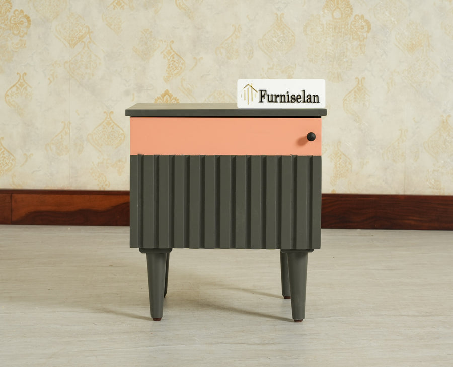 Poland Solid Wood Bedside Table One Door Slate Grey