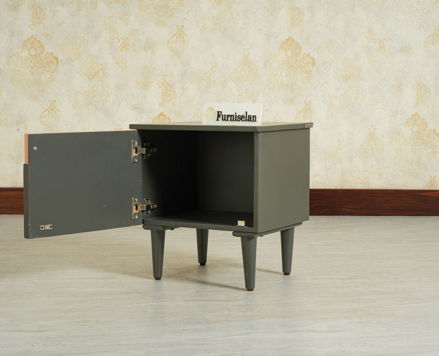 Poland Solid Wood Bedside Table One Door Slate Grey