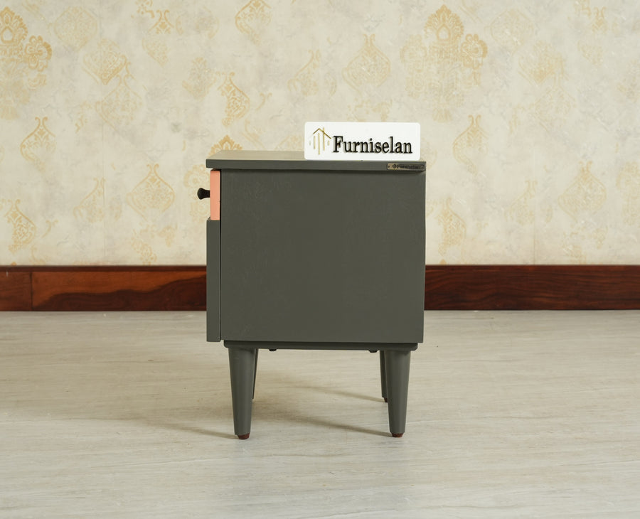 Poland Solid Wood Bedside Table One Door Slate Grey