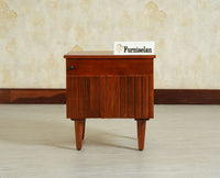Poland Solid Wood Bedside Table One Door Brown Finish