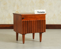 Poland Solid Wood Bedside Table One Door Brown Finish