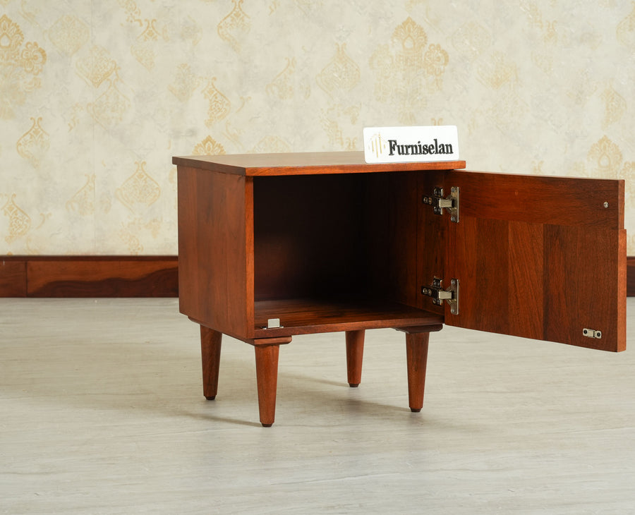 Poland Solid Wood Bedside Table One Door Brown Finish