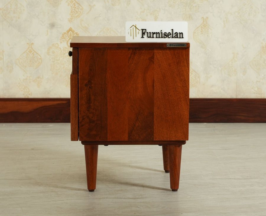 Poland Solid Wood Bedside Table One Door Brown Finish