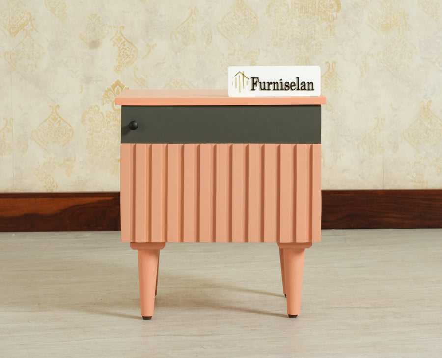 Poland Solid Wood Bedside Table One Door Coral Peach