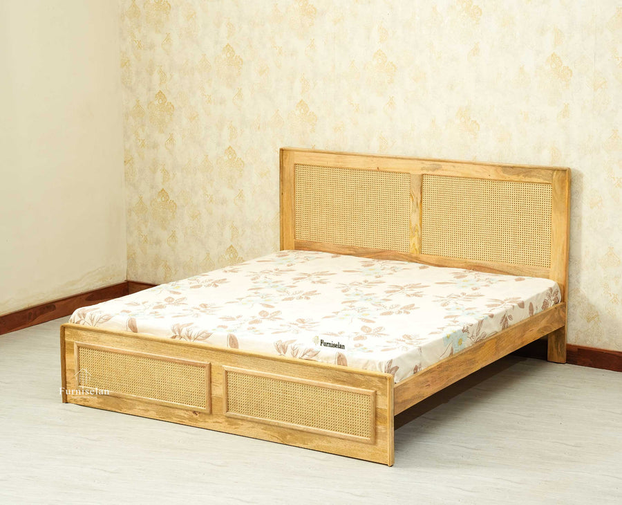 Boston Solid Wood Rattan Cane King Size Bed Furniselan natural finish