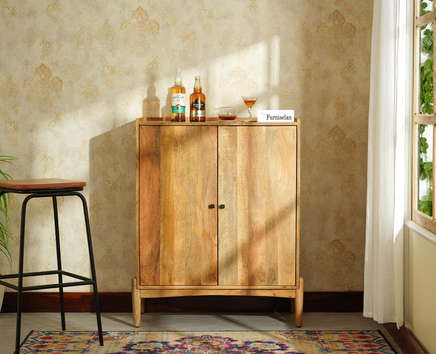 Wellington Solid Wood Bar Cabinet - Bar Cabinet - Furniselan - Natural Finish