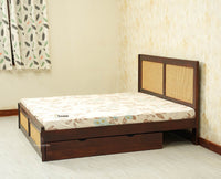 Boston Solid Wood Rattan Cane King Size Bed With Storage Drawers Furniselan grey finish