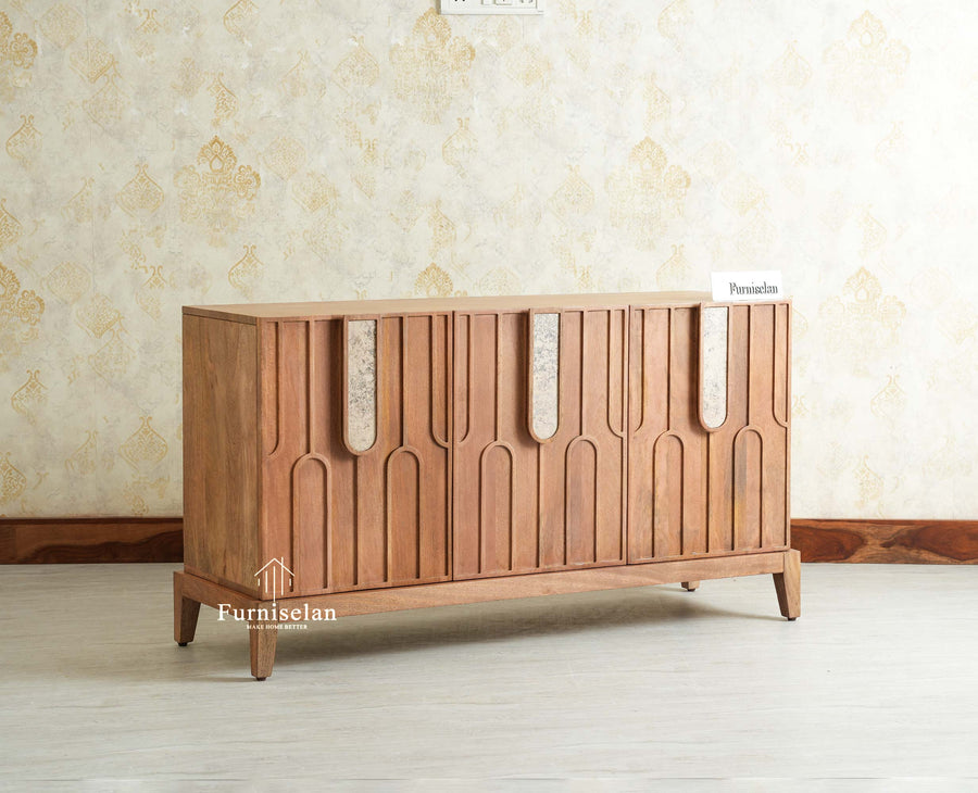 Brisbane Elite Storage Three Door Wooden Cabinet Sideboard Furniselan Natural Oak Finish