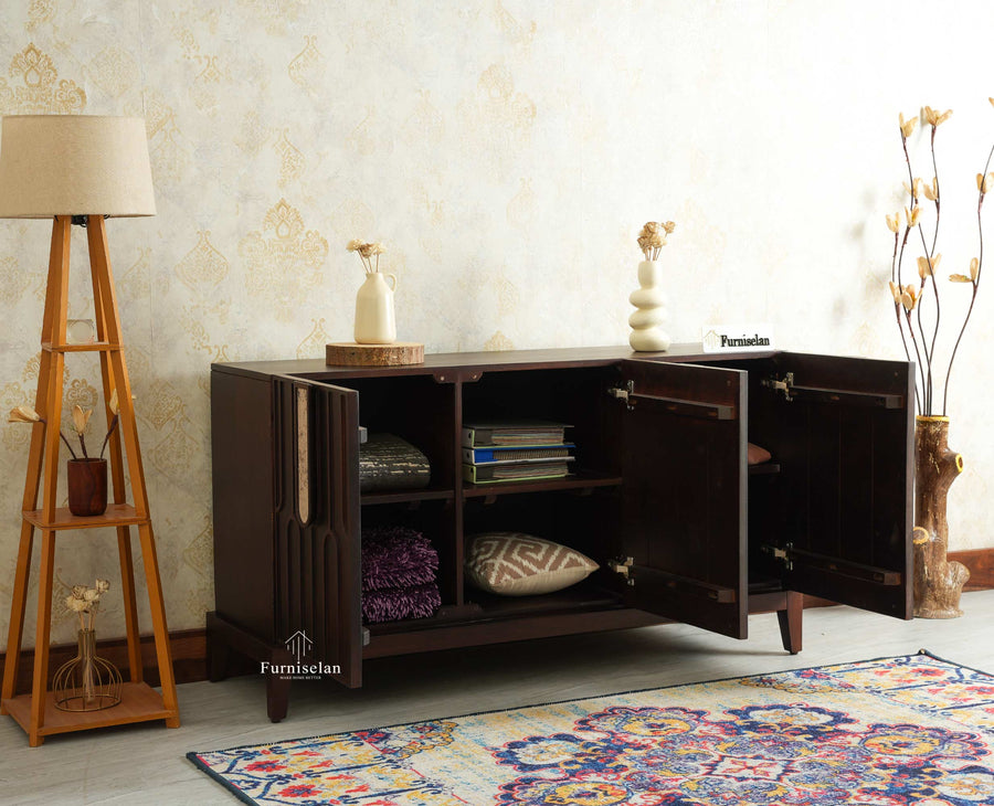 Brisbane Elite Storage Three Door Wooden Cabinet Sideboard Furniselan Grey Finish