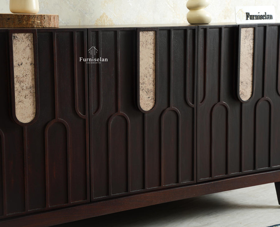 Brisbane Elite Storage Three Door Wooden Cabinet Sideboard Furniselan Grey Finish