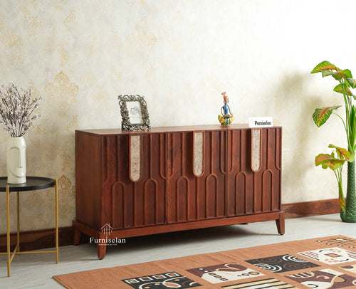 Brisbane Elite Storage Three Door Wooden Cabinet Sideboard Furniselan Brown Finish