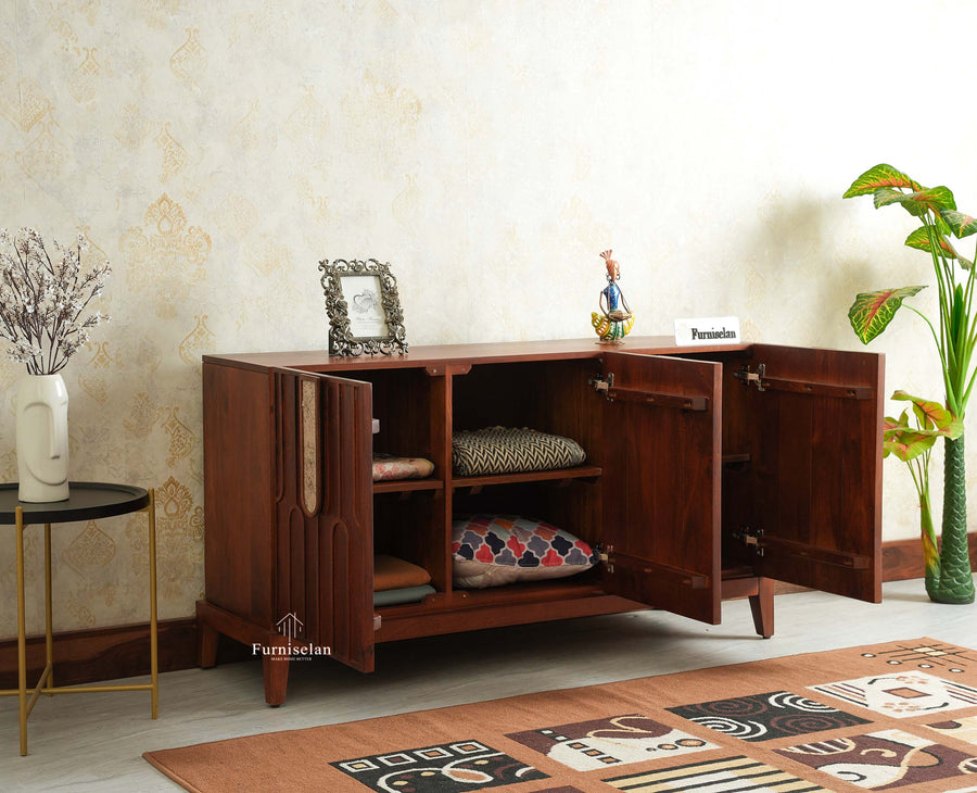 Brisbane Elite Storage Three Door Wooden Cabinet Sideboard Furniselan Brown Finish