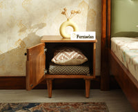 Poland Solid Wood Bedside Table One Door Natural Oak Finish
