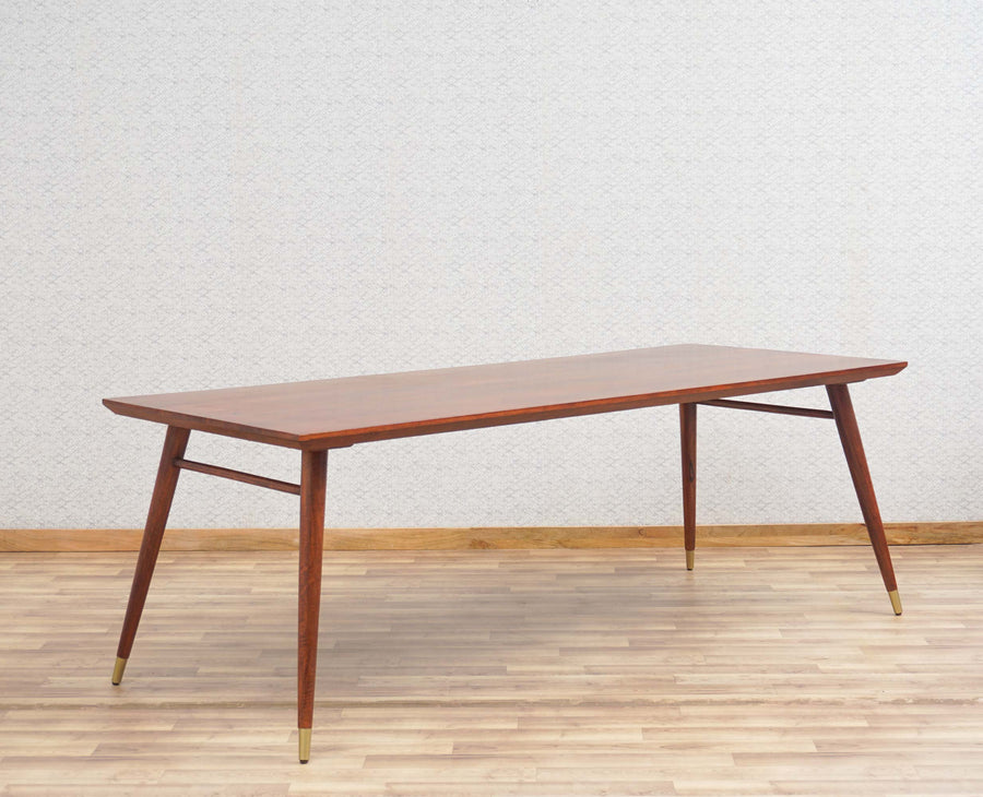 Boston Solid Wood Rattan Cane Dining Table Eight Seater Set with Bench Furniselan Brown Finish