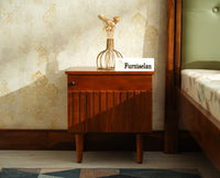Poland Solid Wood Bedside Table One Door Brown Finish