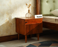 Poland Solid Wood Bedside Table One Door Brown Finish