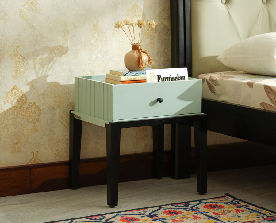 Croatia Solid Wood One Drawer Bedside Table Silt Green