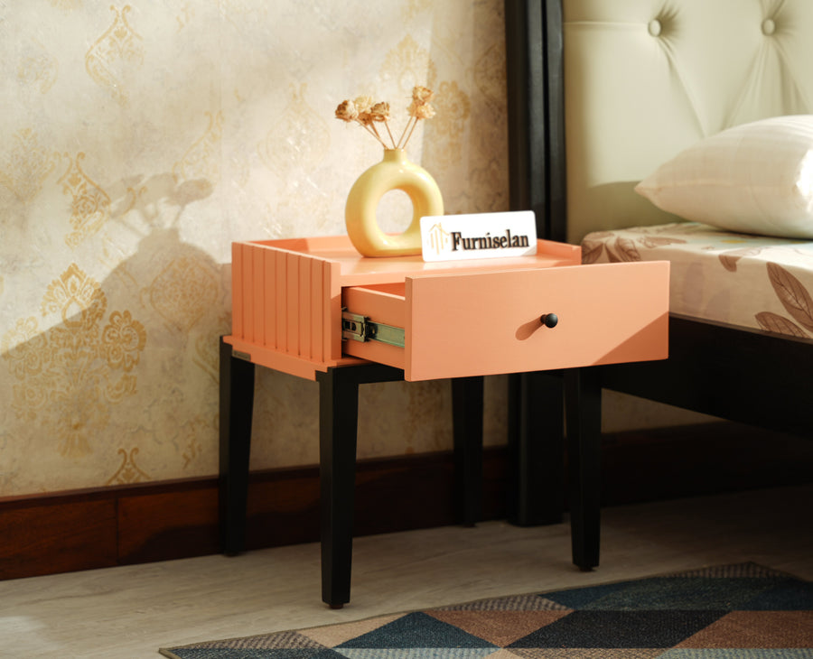 Croatia Solid Wood One Drawer Bedside Table Coral Peach