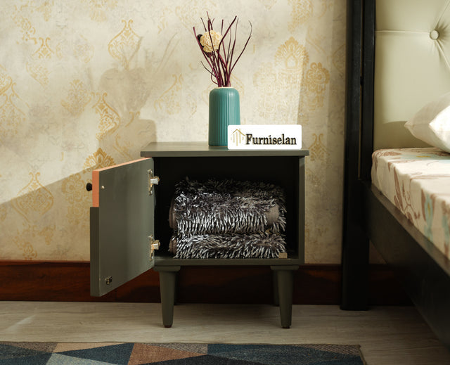 Poland Solid Wood Bedside Table One Door Slate Grey