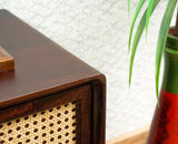 Boston Solid Wood Rattan Cane Two Drawer Bedside Table Furniselan Grey-Finish