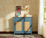 Maison Wooden Cane Premium Sideboard –  2 Drawer Storage Cabinet with Doors China Blue