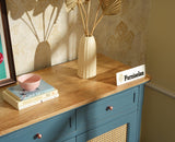 Maison Wooden Cane Premium Sideboard –  2 Drawer Storage Cabinet with Doors China Blue