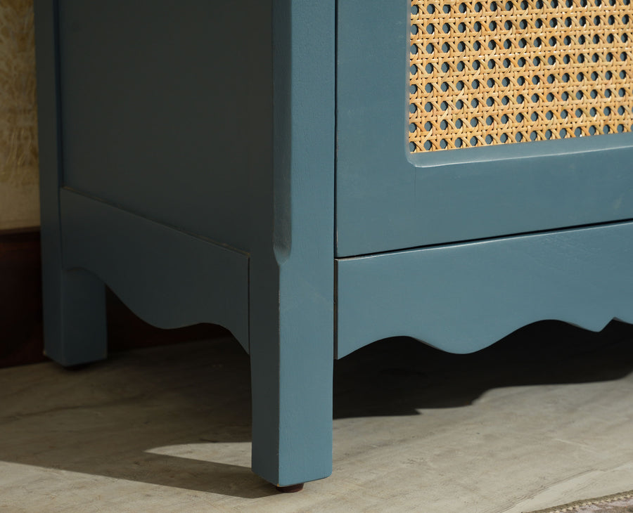 Maison Wooden Cane Premium Sideboard –  2 Drawer Storage Cabinet with Doors China Blue