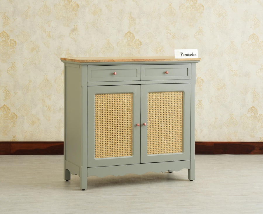 Maison Wooden Cane Premium Sideboard –  2 Drawer Storage Cabinet with Doors Cool Grey