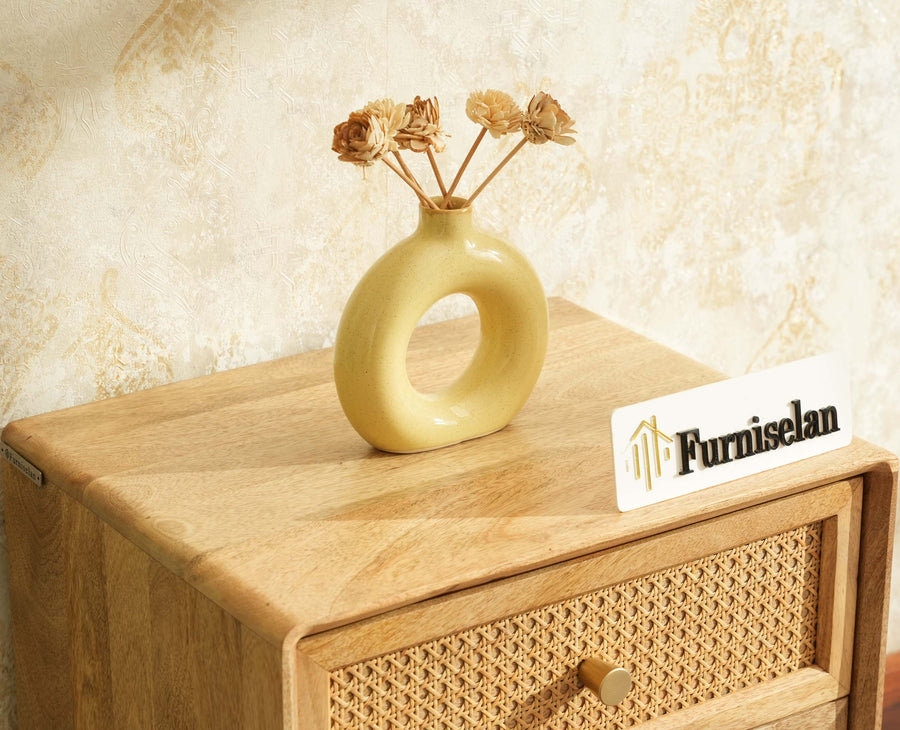 Boston Solid Wood Rattan Cane Two Drawer Bedside Table - Bedside Table - Furniselan Natural Finish