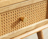 Boston Solid Wood Rattan Cane Two Drawer Bedside Table - Bedside Table - Furniselan Natural Finish