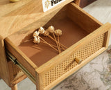 Boston Solid Wood Rattan Cane Two Drawer Bedside Table - Bedside Table - Furniselan Natural Finish
