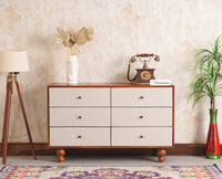 Puebla Solid Wood Six Drawer Chest of Drawer Furniselan Brown Finish