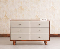 Puebla Solid Wood Six Drawer Chest of Drawer Furniselan Brown Finish
