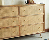 Boston Solid Wood Rattan Cane Chest of Drawer Six Drawer Dressing Chester Furniselan Natural Finish