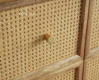 Boston Solid Wood Rattan Cane Chest of Drawer Six Drawer Dressing Chester Furniselan Natural Finish