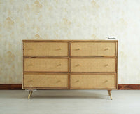 Boston Solid Wood Rattan Cane Chest of Drawer Six Drawer Dressing Chester Furniselan Natural Finish