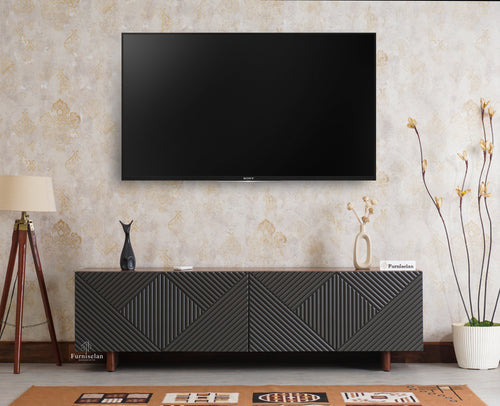 Albania Solid Wood Four Door Tv cabinet - Tv Cabinet - Furniselan - Slate-Grey