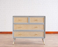 Boston Solid Wood Rattan Cane Chest of Drawer Four Drawer - Chest of Drawer - Furniselan-Cool-Grey