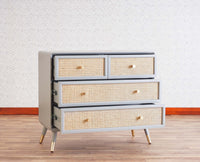 Boston Solid Wood Rattan Cane Chest of Drawer Four Drawer - Chest of Drawer - Furniselan-Cool-Grey