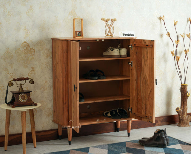 Eiffel Solid Wood Shoe Rack Cabinet Designer Shoe Rack Organizer for Entryway & Living Space Furniselan Natural Finish