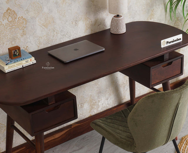 Hosur Solid Mango Wood Two Drawer Study Table  With Chair Furniselan - Grey-Finish