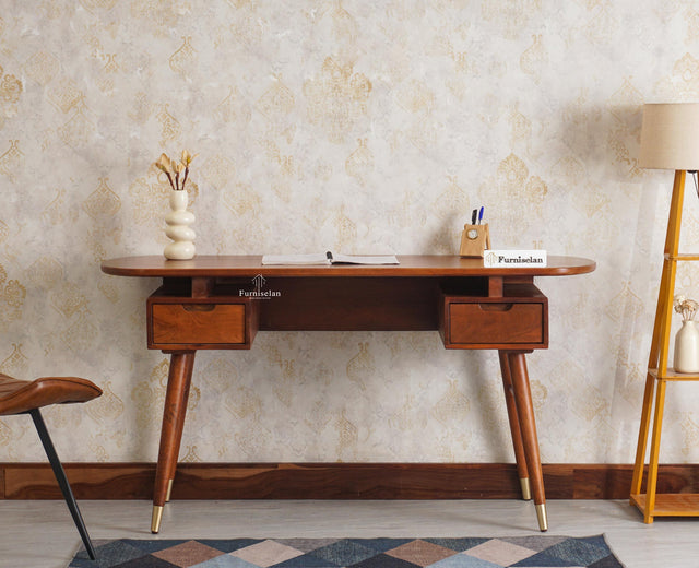 Hosur Solid Mango Wood Two Drawer Study Table Furniselan Brown-Finish