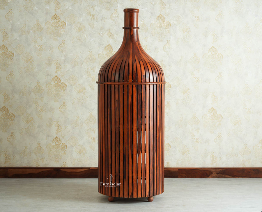 Florence Decanter Style Sheesham Wood Bar Cabinet with Glass Holder Furniselan Maple Finish