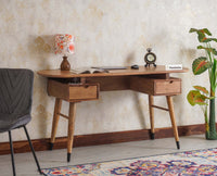Hosur Solid Mango Wood Two Drawer Study Table - Console Table - Furniselan Natural-Oak-Finish