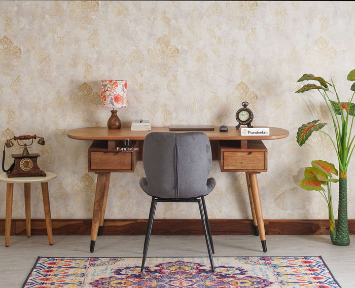 Hosur Solid Mango Wood Two Drawer Study Table  With Chair Furniselan