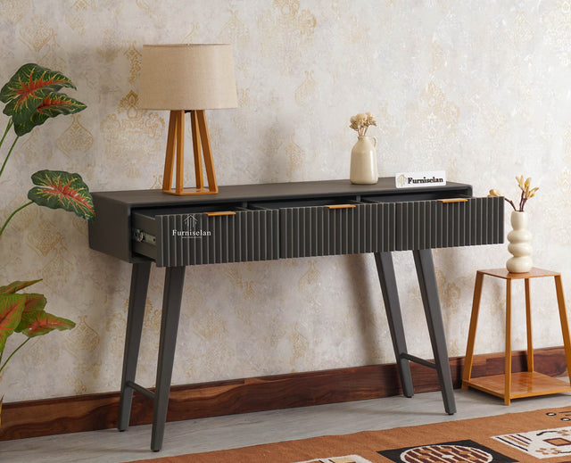 Bengaluru Solid Wood 3 Drawer Console Table Furniselan Slate-Grey