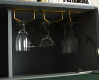 Boston Solid Wood Rattan Cane Bar Cabinet with Glass Holder Storage Multipurpose features Furniselan Cool Grey