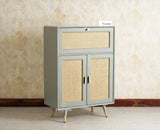 Boston Solid Wood Rattan Cane Bar Cabinet with Glass Holder Storage Multipurpose features Furniselan Cool Grey